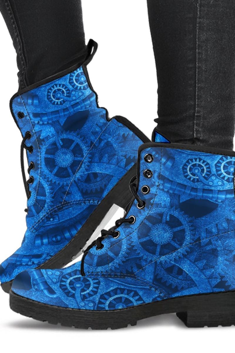 blue Vegan womens Boots metal look steampunk bright blue vegan boots Gallery Serpentine