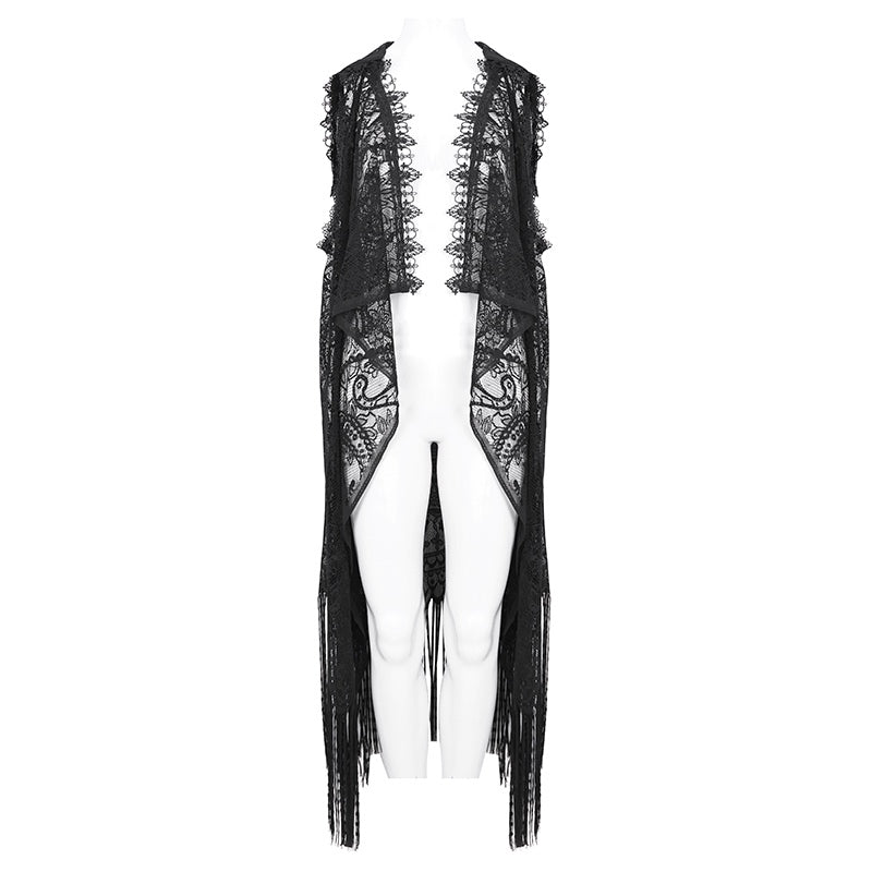 Lace of Shadows black lace gothic cloak sleeveless front view