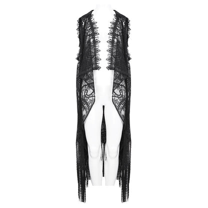 Lace of Shadows black lace gothic cloak sleeveless front view