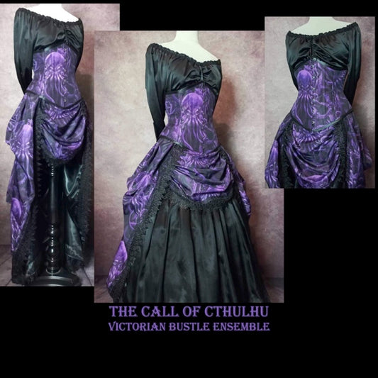 Purple Call of Cthulhu Corset Bustle Gown Set, made to measure