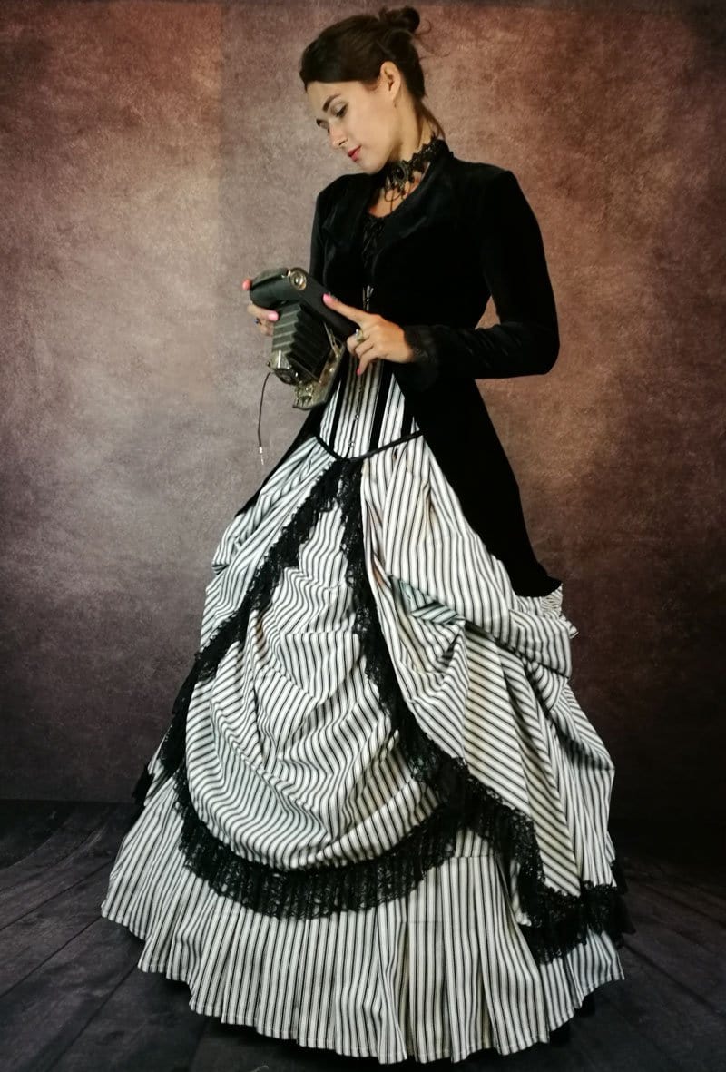 Black and white outlet striped ball gown