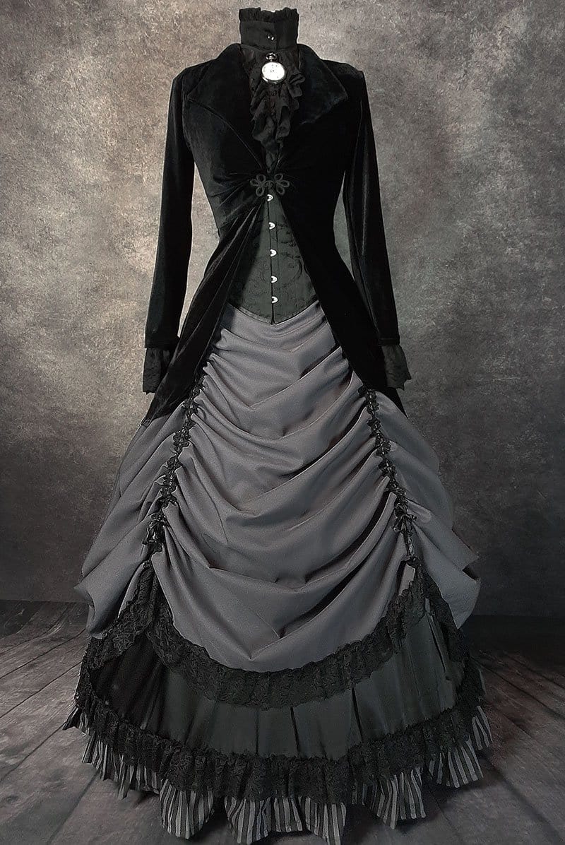 Long Black Rose Bolero Gothic Style black velvet high low jacket