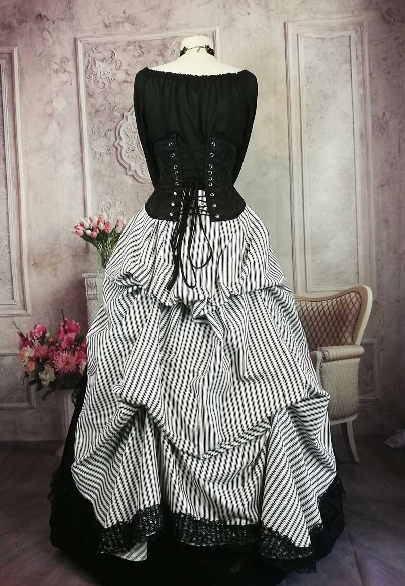 Black and white shop striped bustle skirt