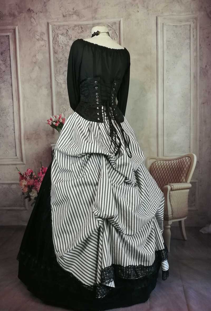 Black and white striped bustle skirt sale